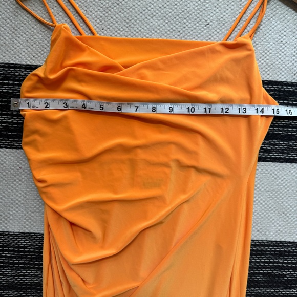 Zara Dress Women's Draped Neckline Fitted Slip Fit Vibrant Orange Summer Dress M - Picture 9 of 12